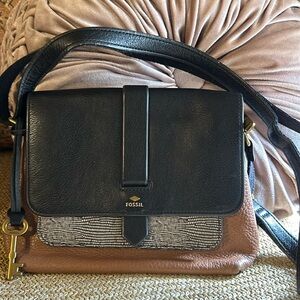 Fossil black and brown leather crossbody.